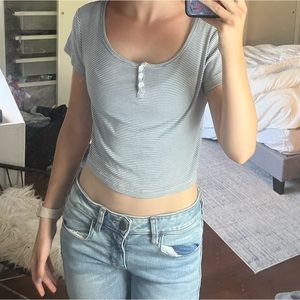 Reserved light blue striped crop top